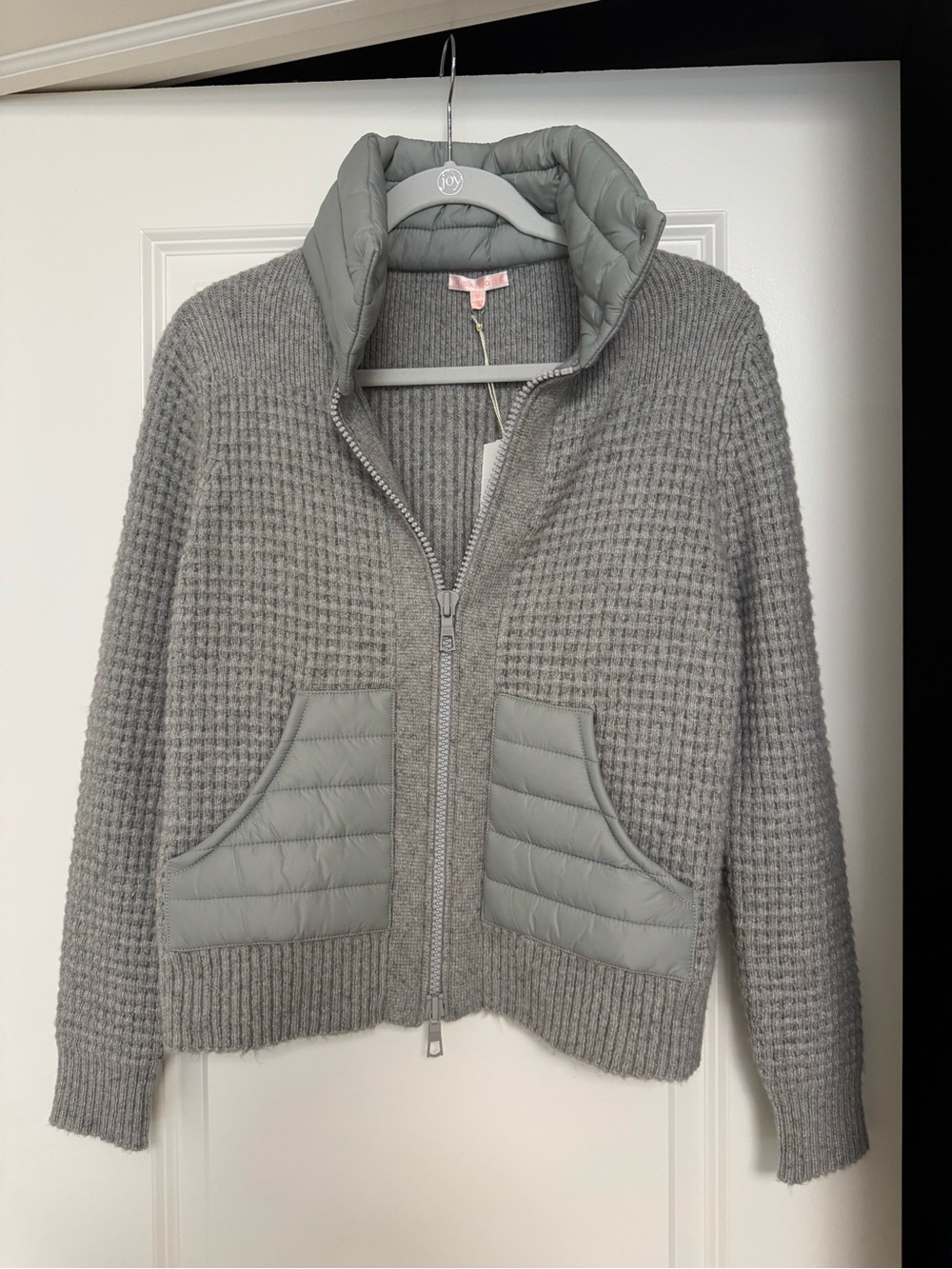 Lisa Todd Light Grey Quilted-Trim Zip Cardigan